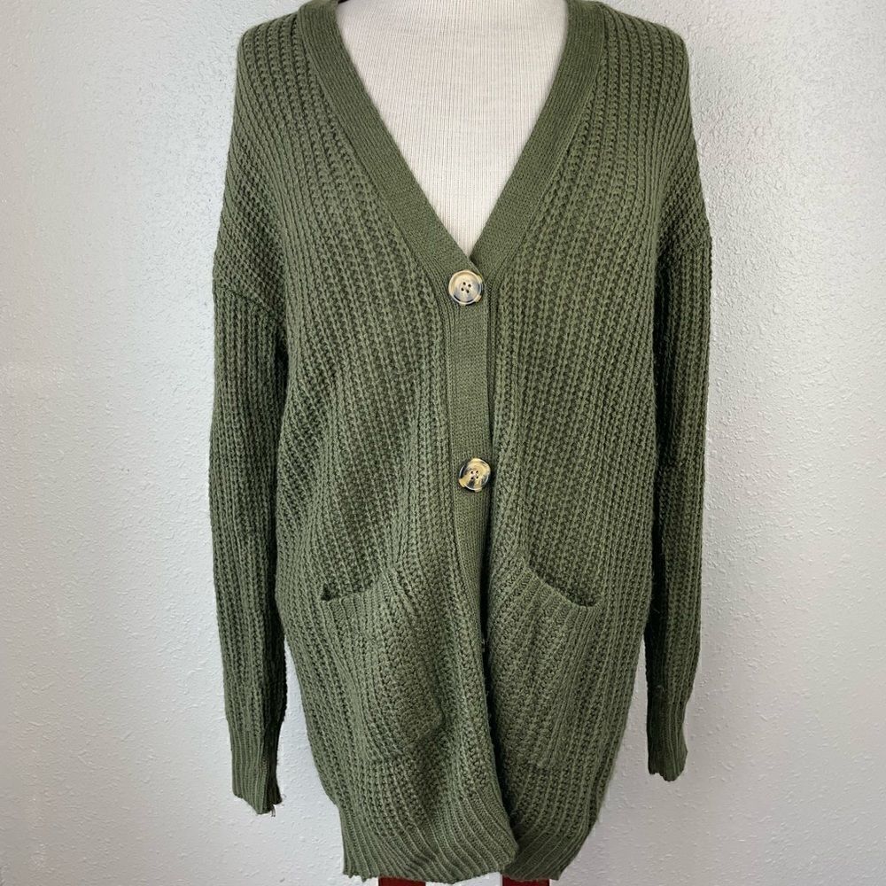 Polly & Esther Green Button Down Cardigan Sweater Size S EUC